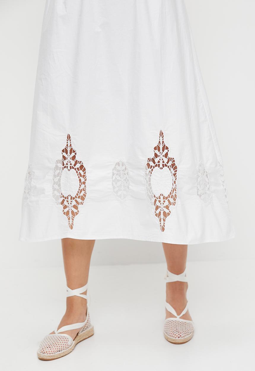 edit - Extended sleeve anglaise midi dress - white