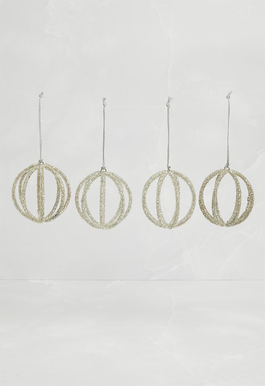 H&S - Beaded Ball Deco Set of 4 - Silver