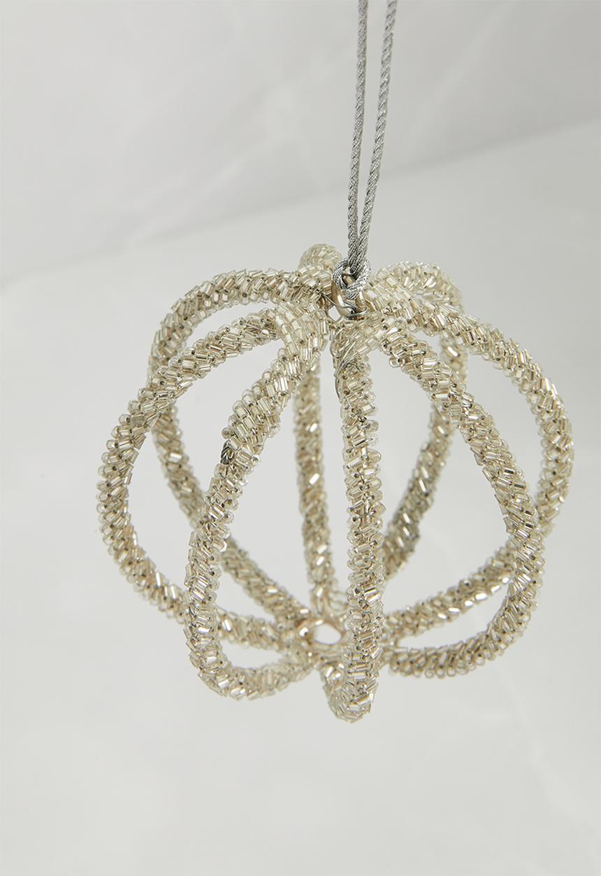 H&S - Beaded Ball Deco Set of 4 - Silver