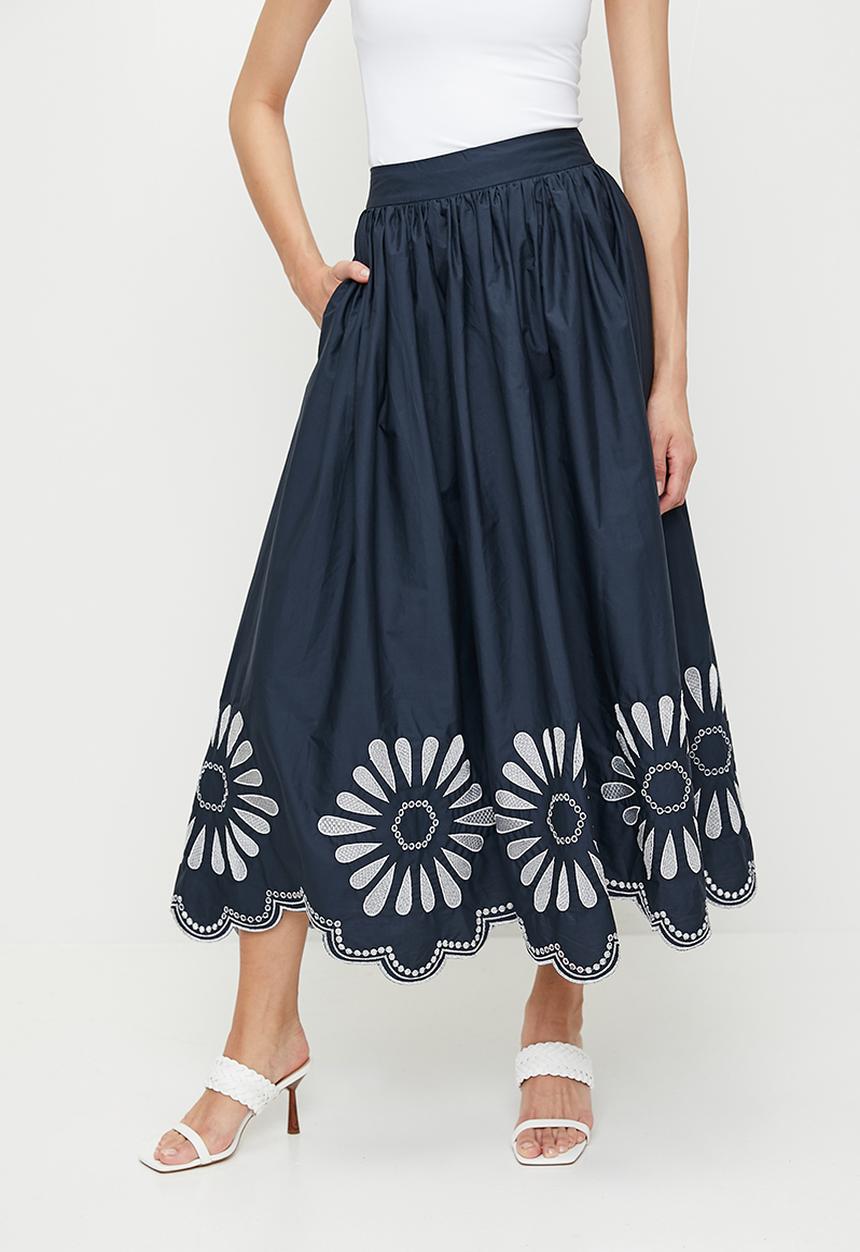 edit - Embroidered mid skirt - ink