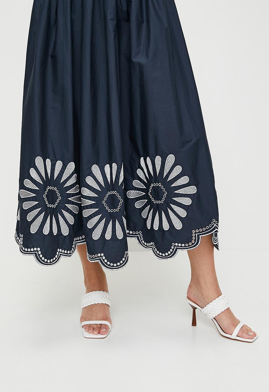 edit - Embroidered mid skirt - ink