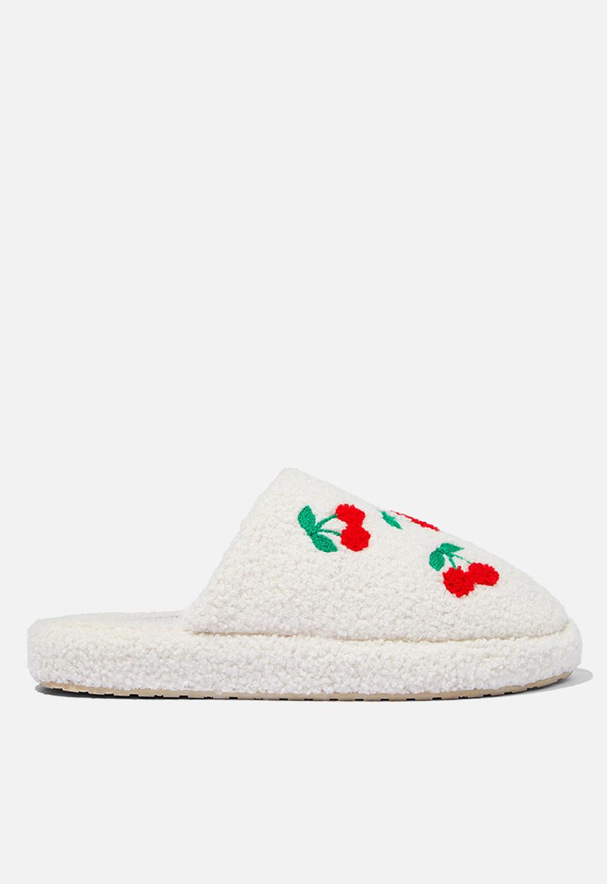 Cotton On - Cosy Novelty Scuff Slipper - Cherries Cream