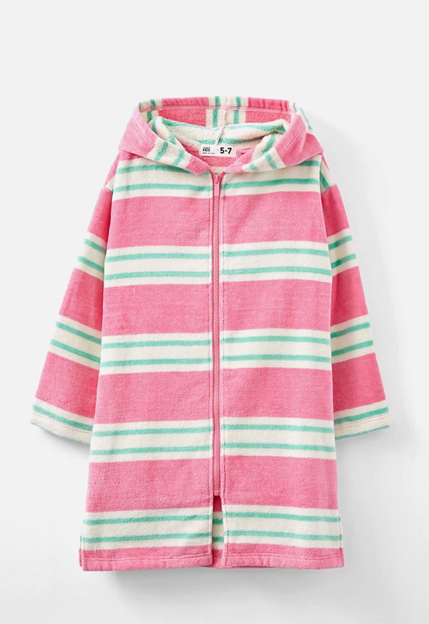 Cotton On - Kids zip thru hooded towel - multi stripe/bubblegum pop