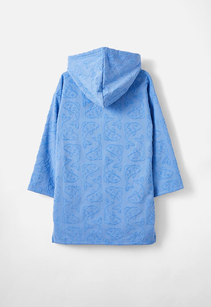 Cotton On - Kids zip thru hooded towel - dusk blue/jacquard koi fish
