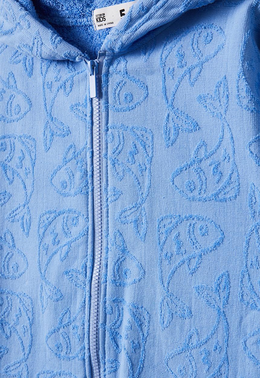 Cotton On - Kids zip thru hooded towel - dusk blue/jacquard koi fish