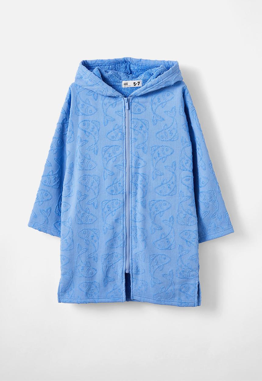 Cotton On - Kids zip thru hooded towel - dusk blue/jacquard koi fish