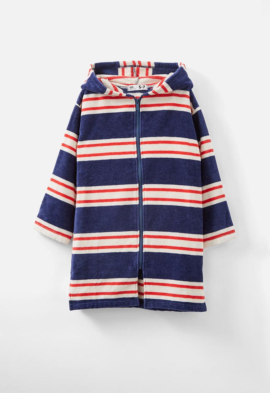 Cotton On - Kids zip thru hooded towel - in the navy stripe/varsity red