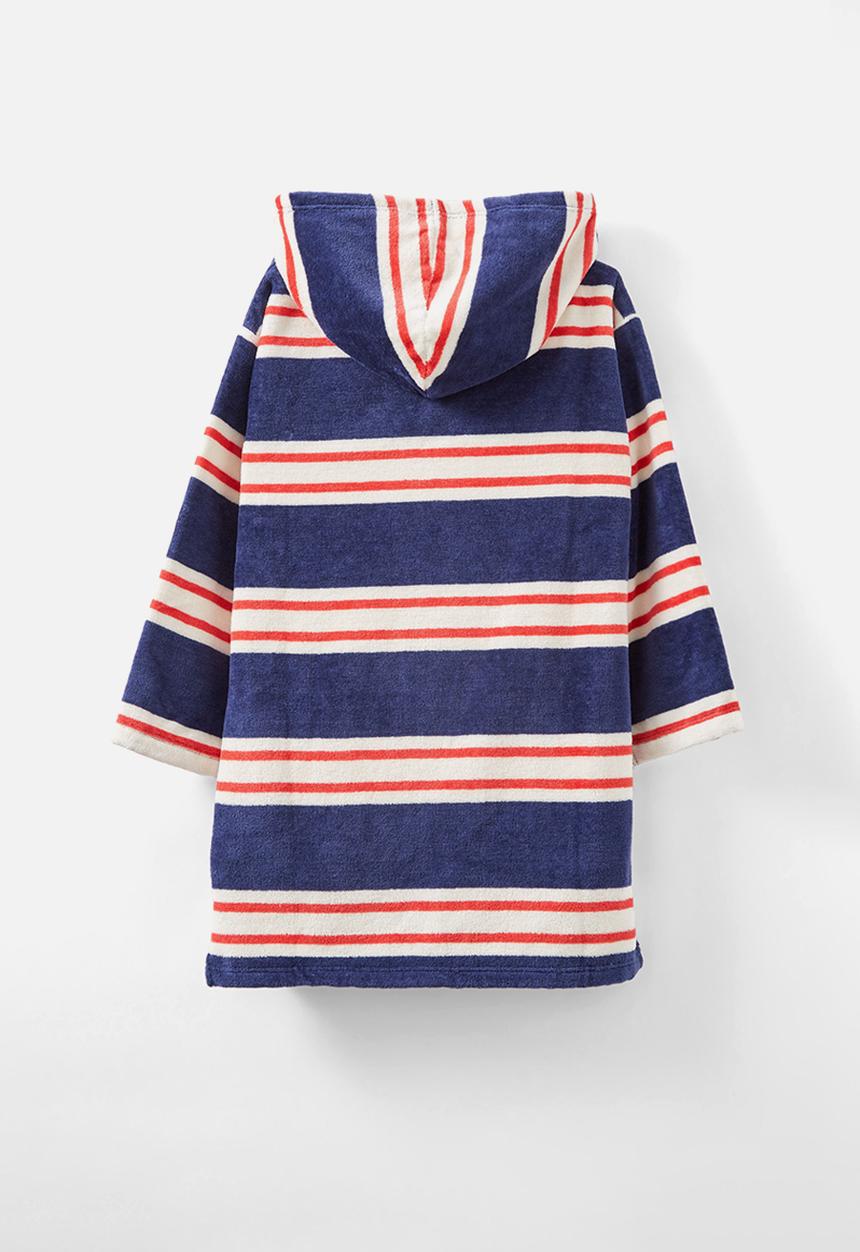 Cotton On - Kids zip thru hooded towel - in the navy stripe/varsity red