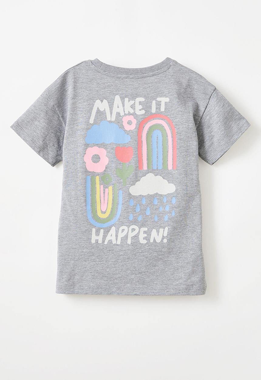 Cotton On - Poppy short sleeve print tee - storm grey marle/make it happen