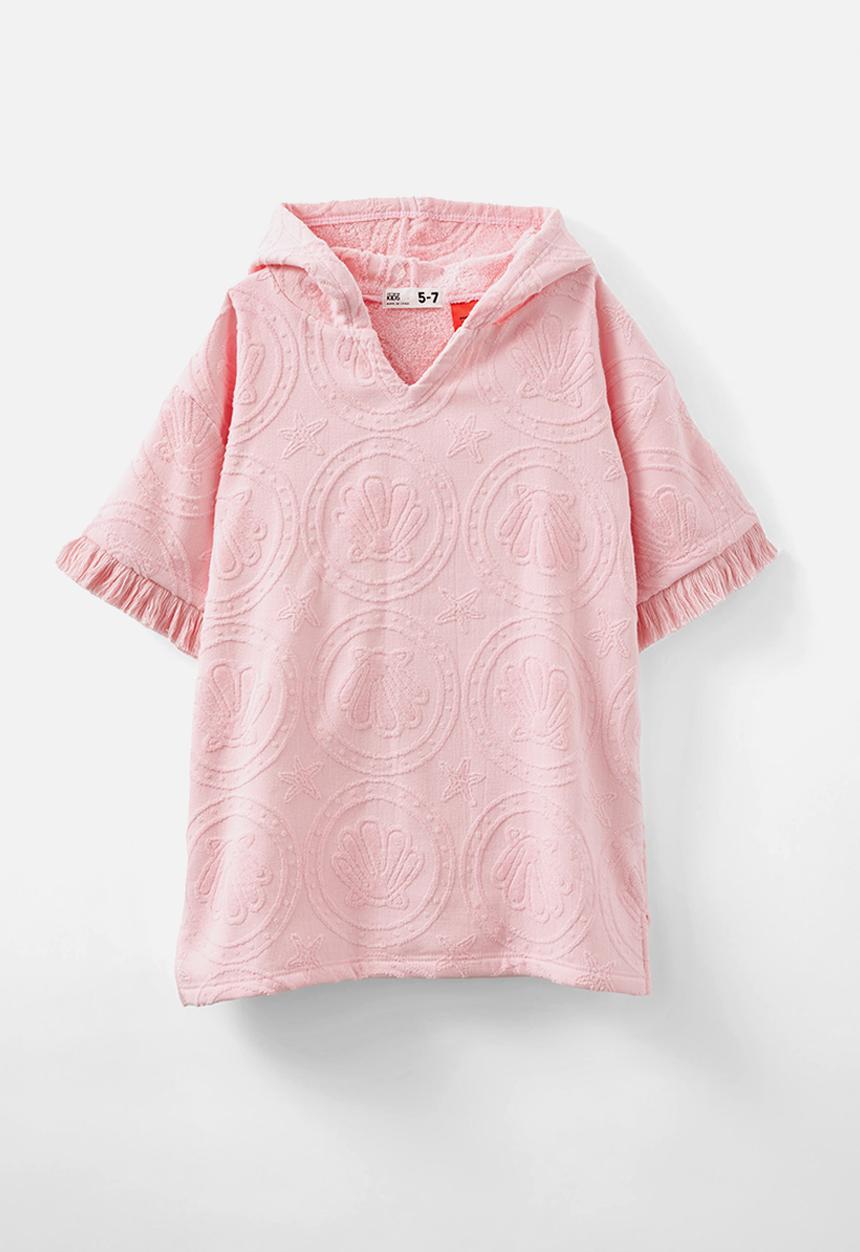 Cotton On - Kids short sleeve hooded towel - blush pink/jacquard shells