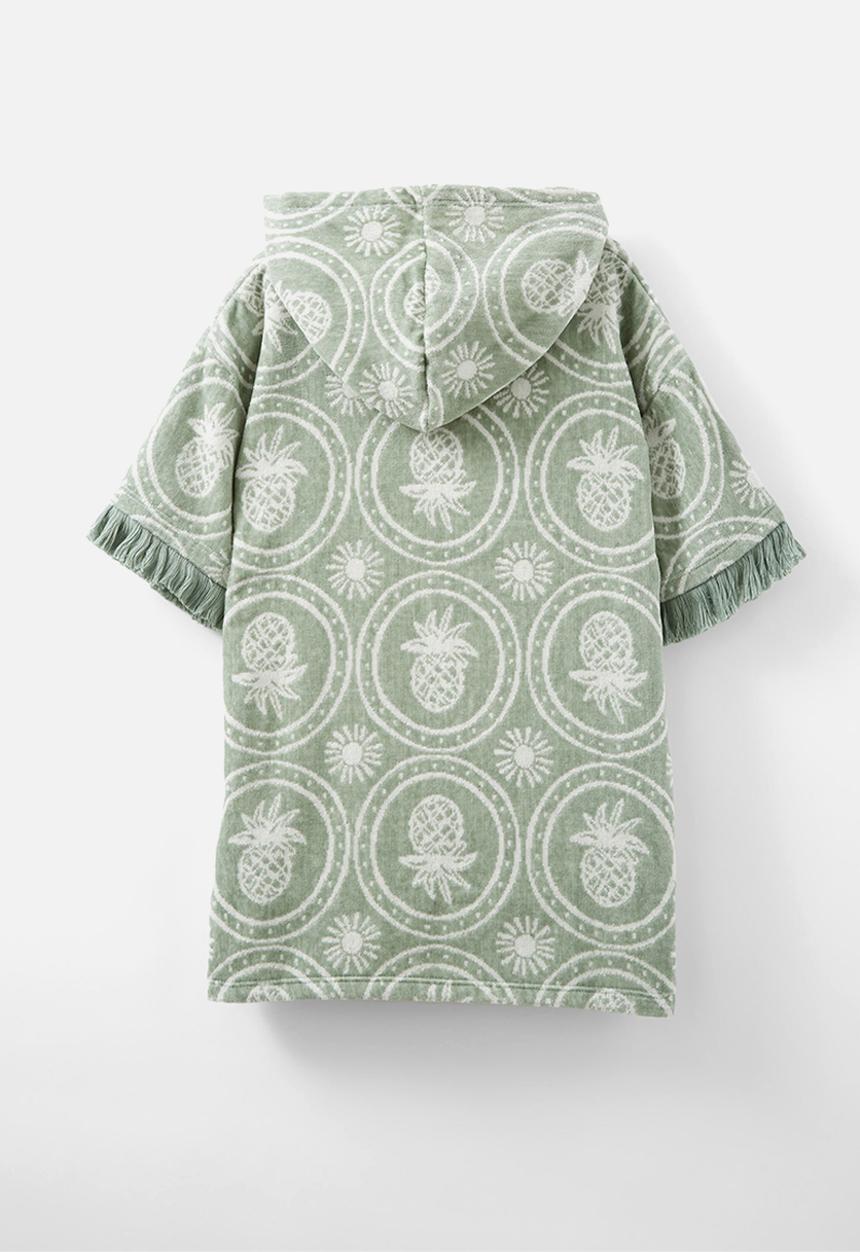 Cotton On - Kids short sleeve hooded towel - deep sage/jacquard pineapples
