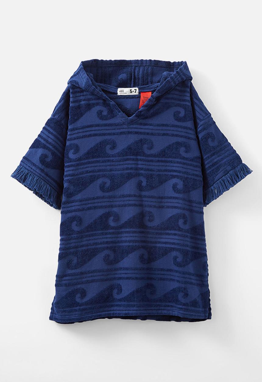 Cotton On - Kids short sleeve hooded towel - petty blue/jacquard waves