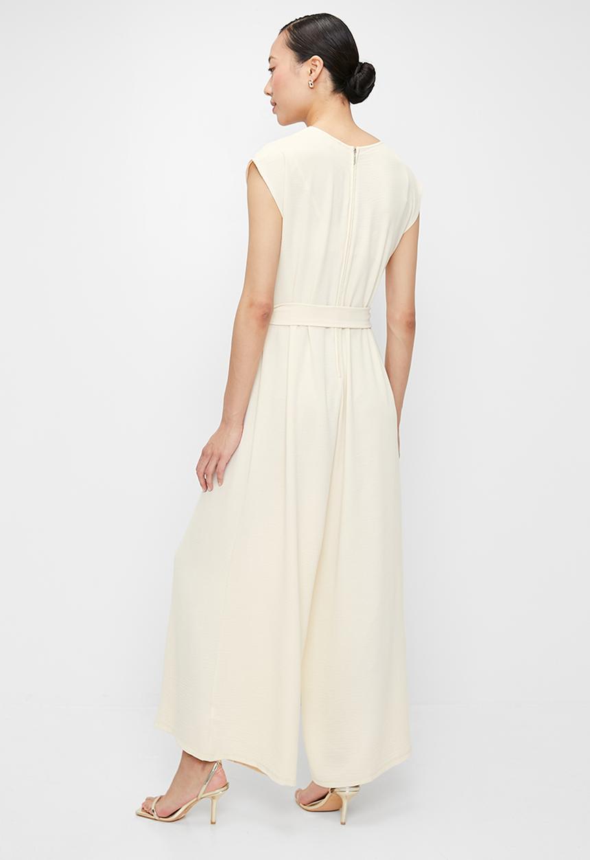 edit - V-neck with Tie Detail Jumpsuit - Neutral