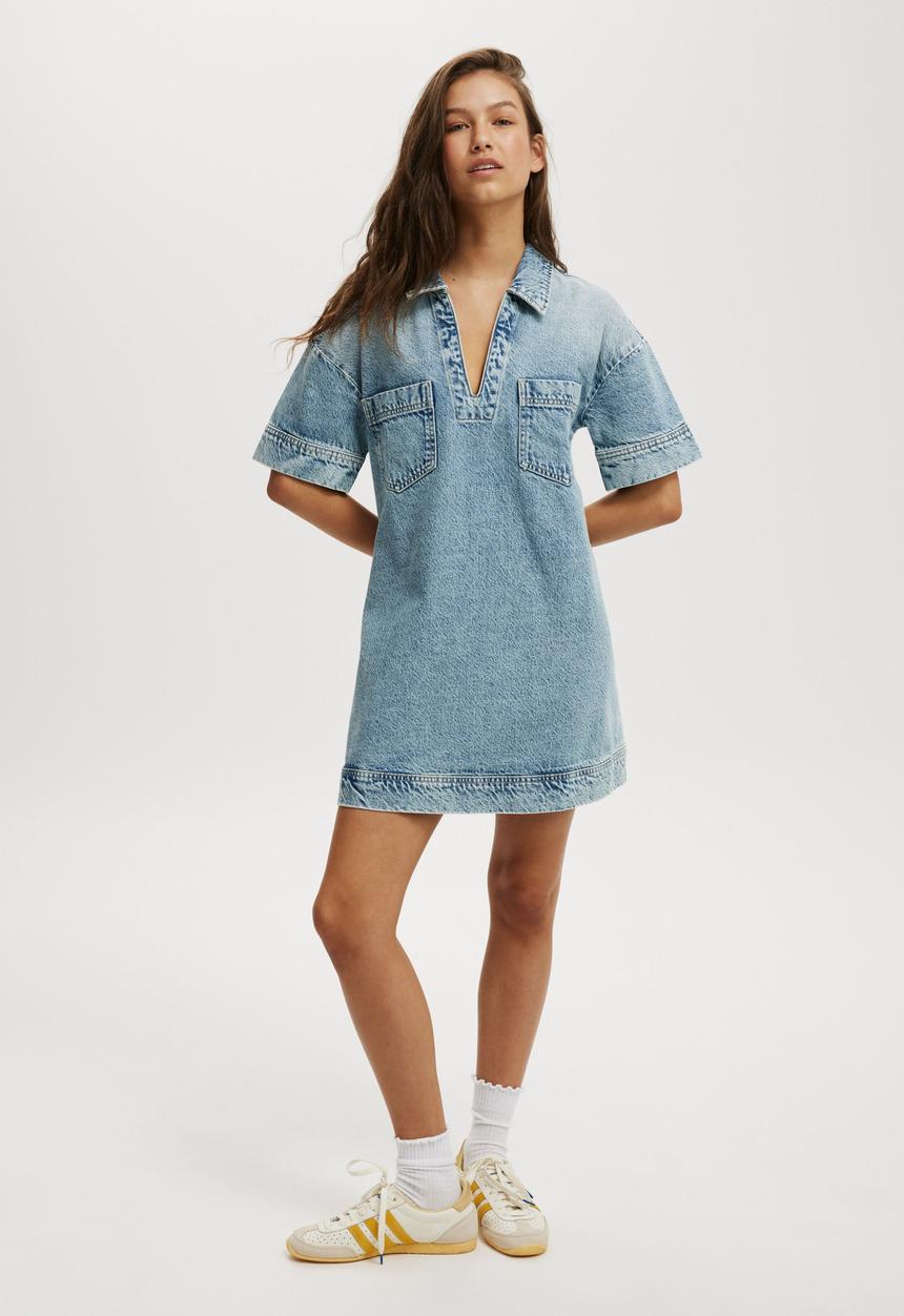 Cotton On - Tia Denim Dress - Oasis Blue