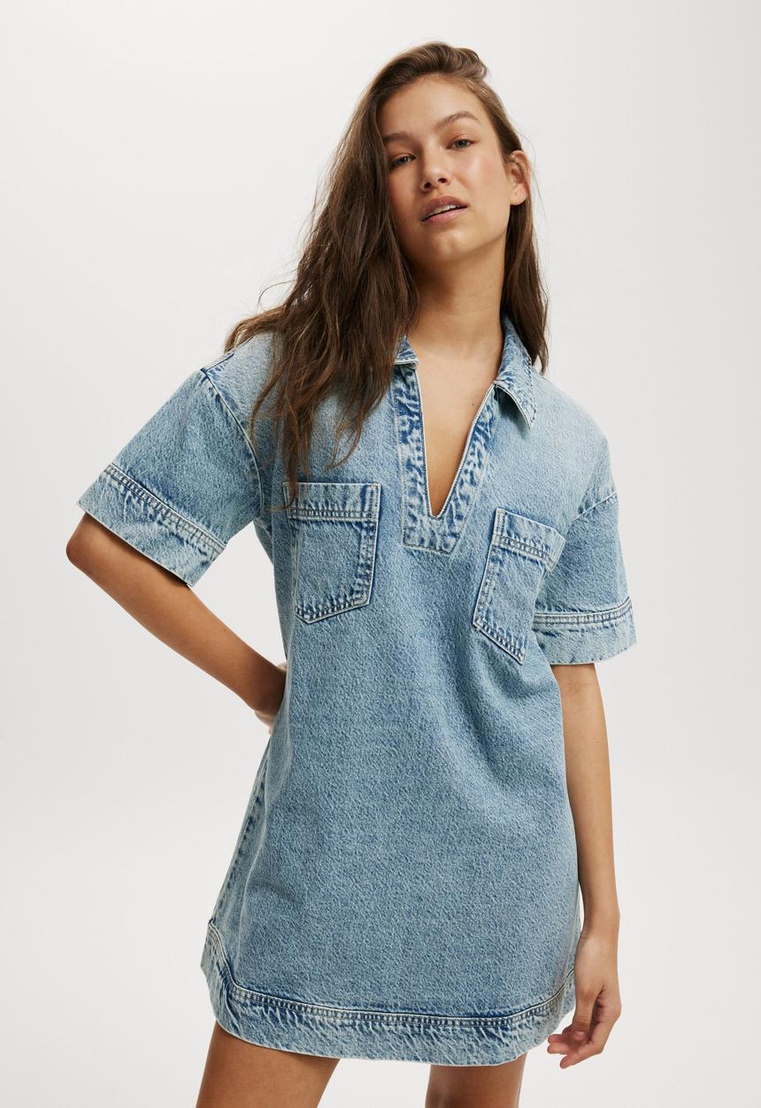 Cotton On - Tia Denim Dress - Oasis Blue