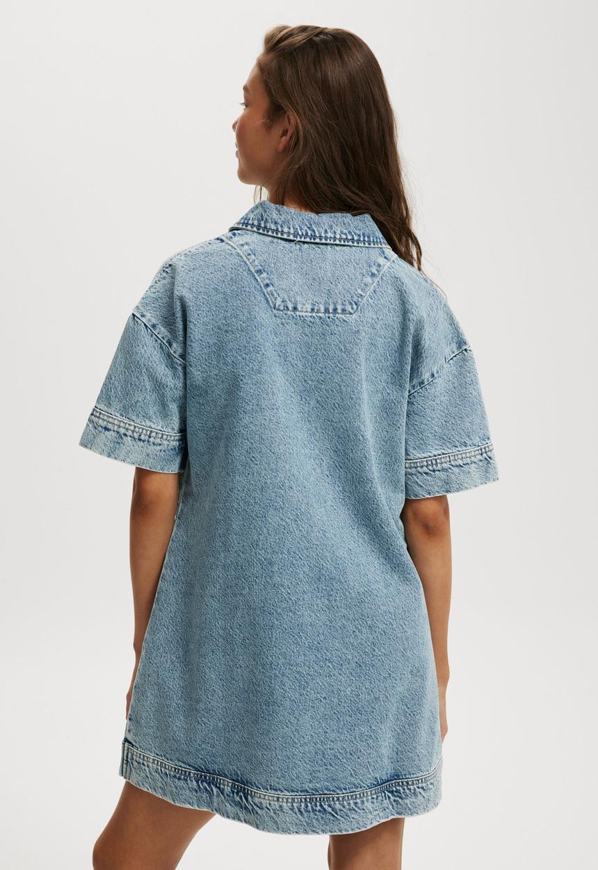Cotton On - Tia Denim Dress - Oasis Blue