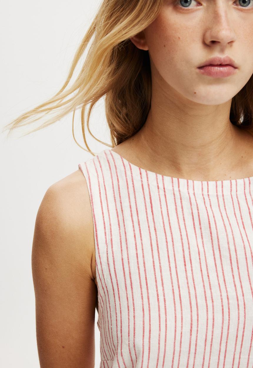 Cotton On - Haven High Neck Mini Dress - Jacqui Stripe Red Vertical