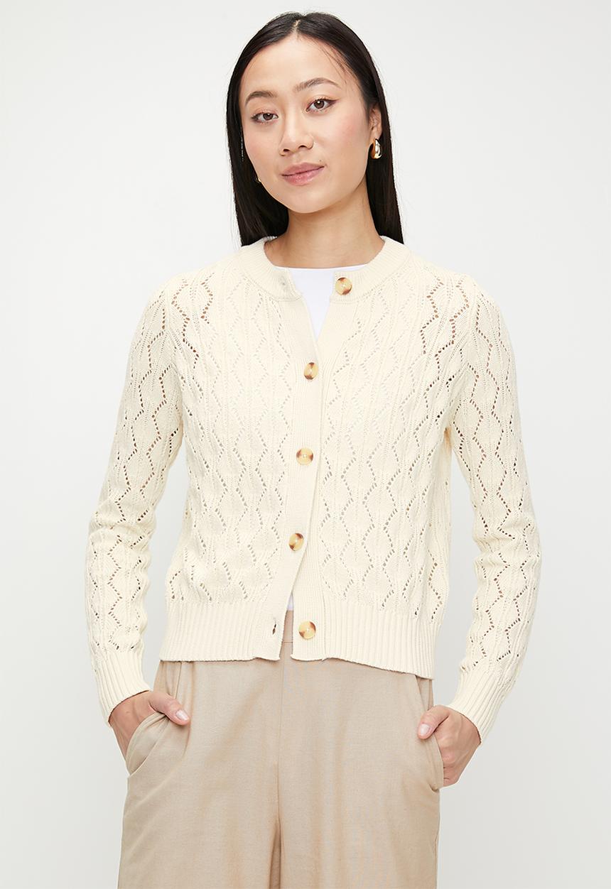 French Connection - Knit Pointelle Cardigan - Ecru
