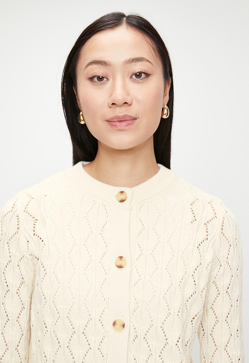 French Connection - Knit Pointelle Cardigan - Ecru