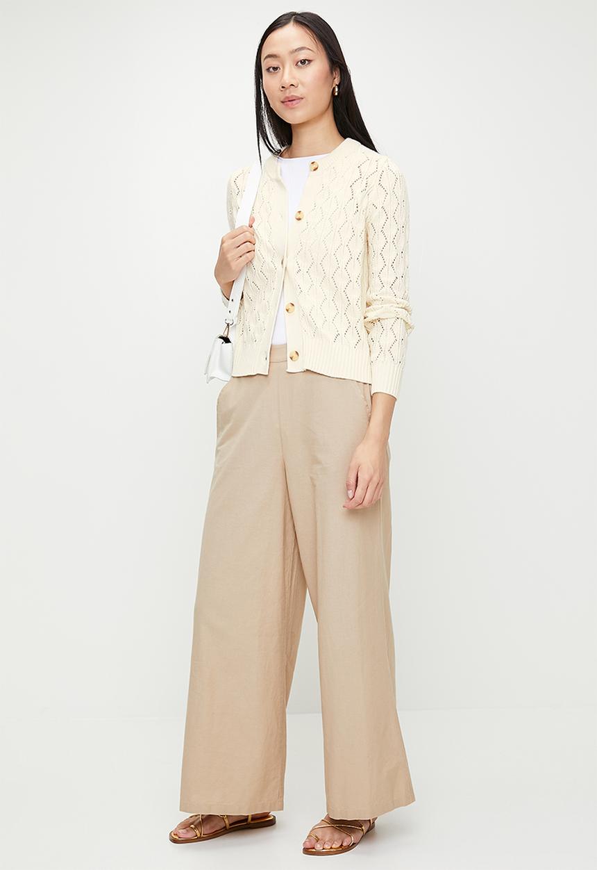 French Connection - Knit Pointelle Cardigan - Ecru