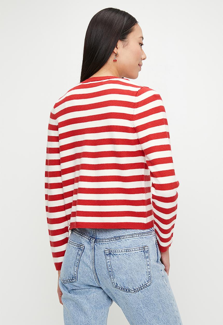 French Connection - Boxy Stripe Cardigan - Poppy & Ivory