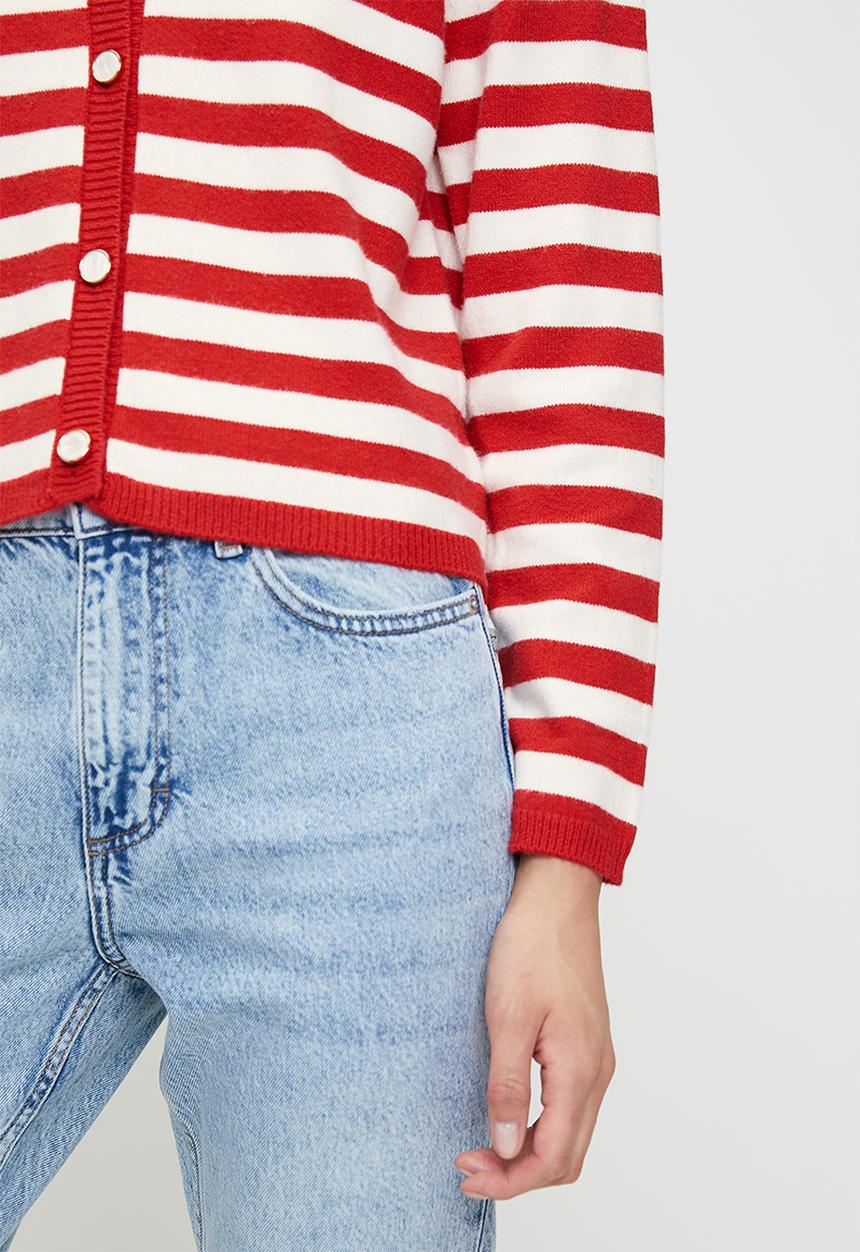 French Connection - Boxy Stripe Cardigan - Poppy & Ivory