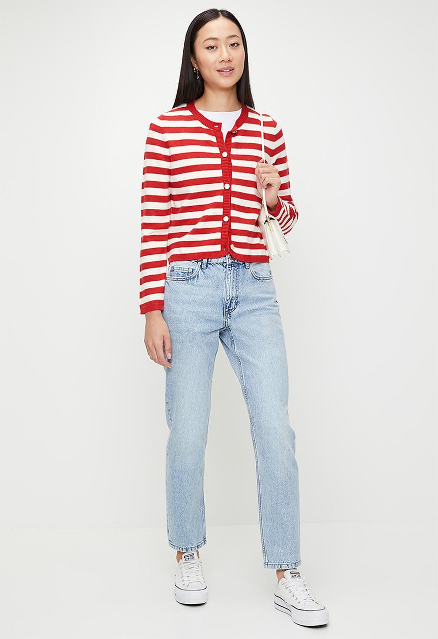 French Connection - Boxy Stripe Cardigan - Poppy & Ivory