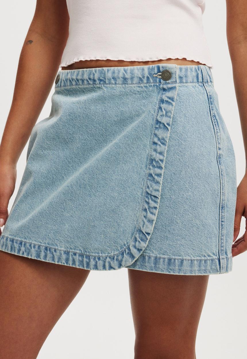 Cotton On - Wrapped Denim Mini Skirt - Cloud Blue