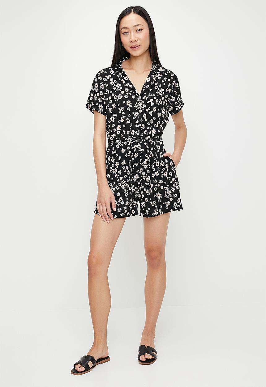 French Connection - Shasta Daisy Print Playsuit - Black