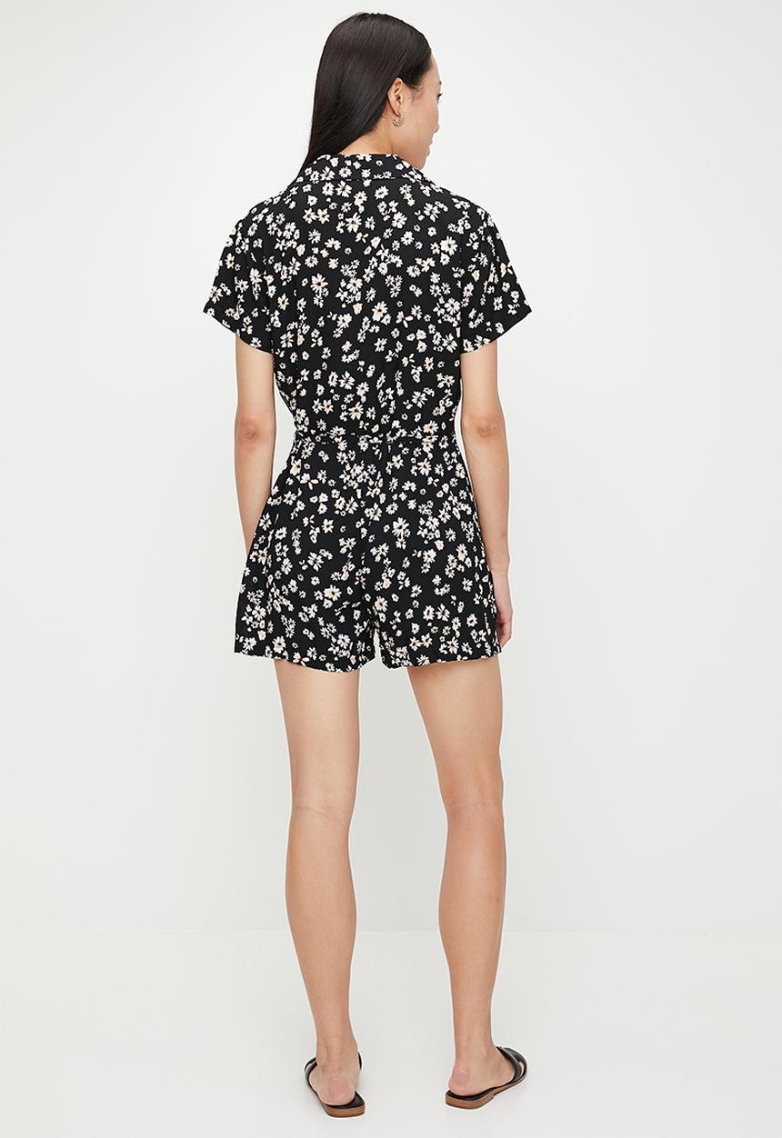 French Connection - Shasta Daisy Print Playsuit - Black