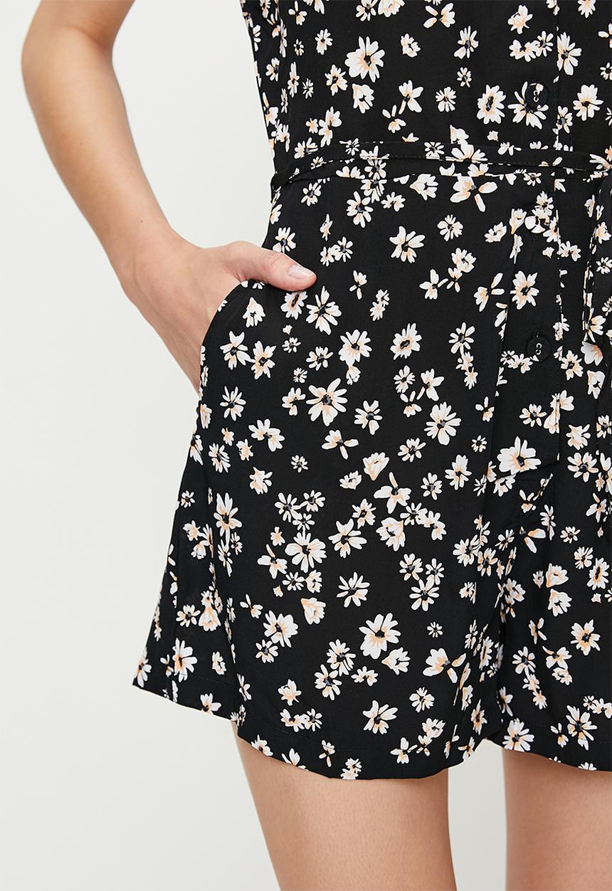 French Connection - Shasta Daisy Print Playsuit - Black