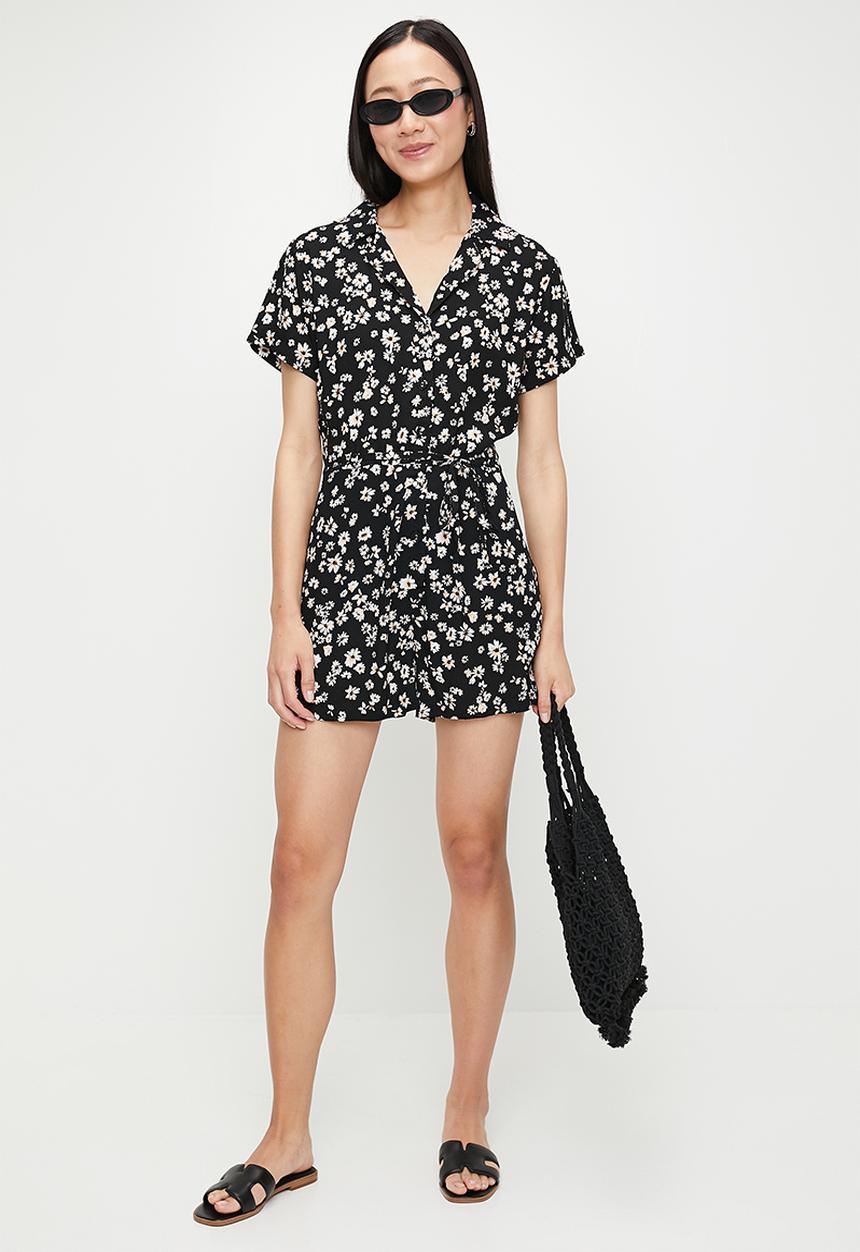 French Connection - Shasta Daisy Print Playsuit - Black