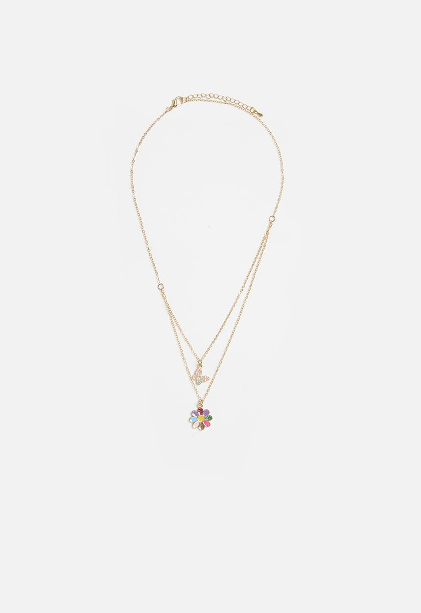 Pop Candy - Multilayer floral necklace - gold 