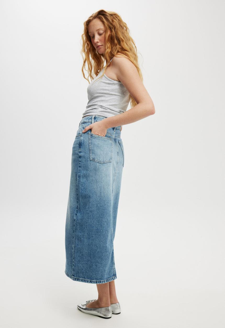 Cotton On - Bailey Denim Maxi Skirt - Saltwater Blue