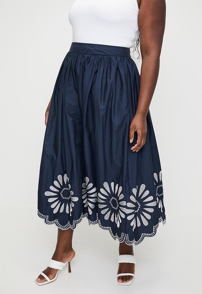 edit - Embroidered mid skirt - ink