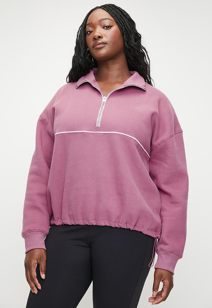 Cotton On - Plus Plush Essential Half Zip Jumper - Red Violet