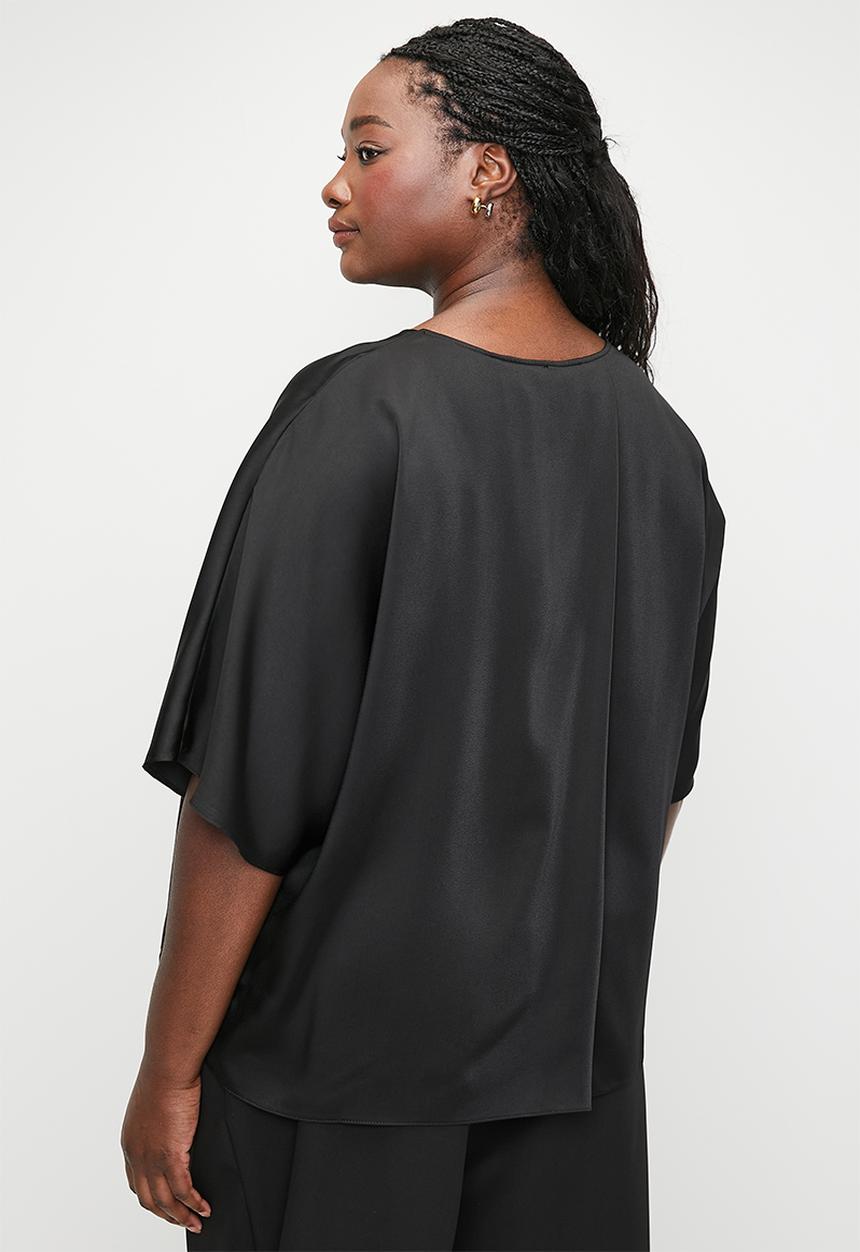 edit - Satin shell with back pleat detail plus - black