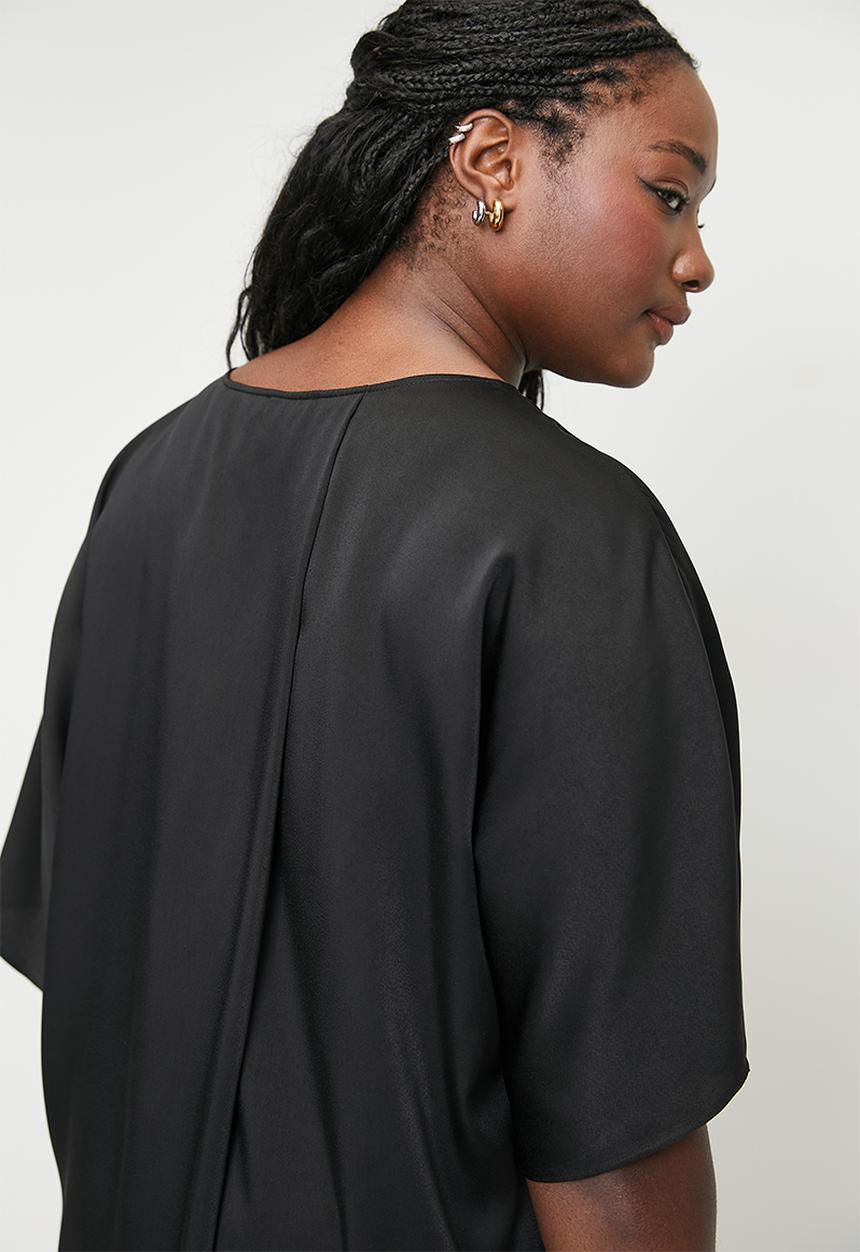 edit - Satin shell with back pleat detail plus - black