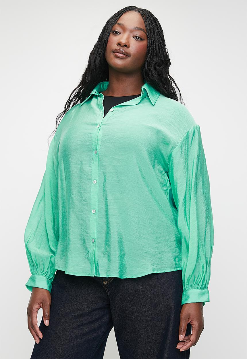 Me&B - Plus The Sheer Bellow Sleeve Shirt  - Seafoam