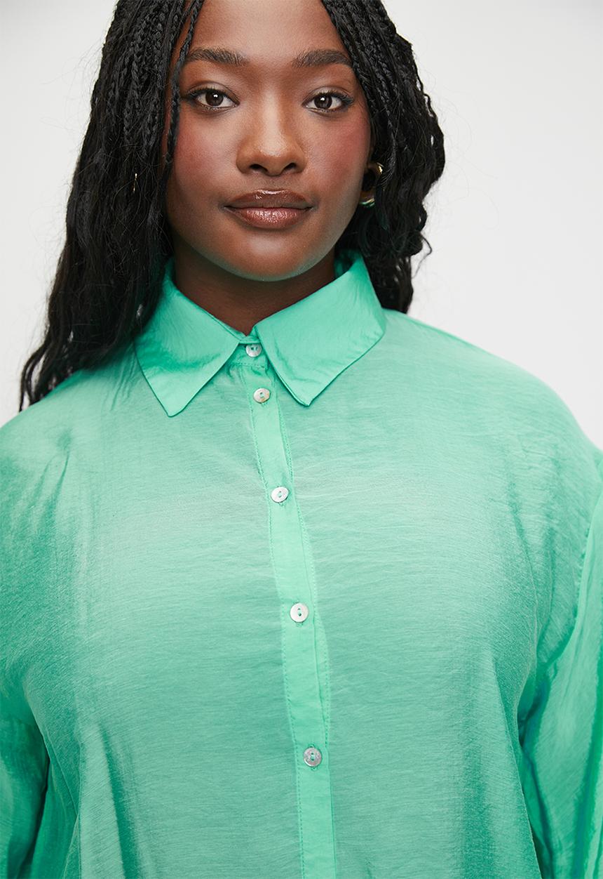 Me&B - Plus The Sheer Bellow Sleeve Shirt  - Seafoam