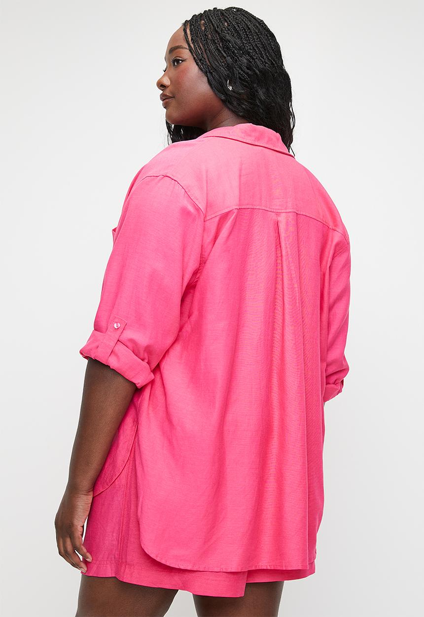Me&B - Plus Linen One Pocket Shirt  - Pink