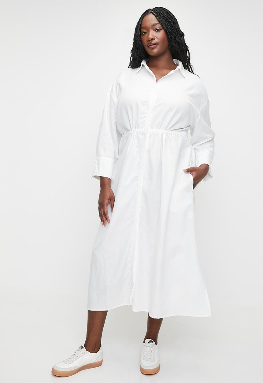 Me&B - Pluis linen tunnel shirt dress - white