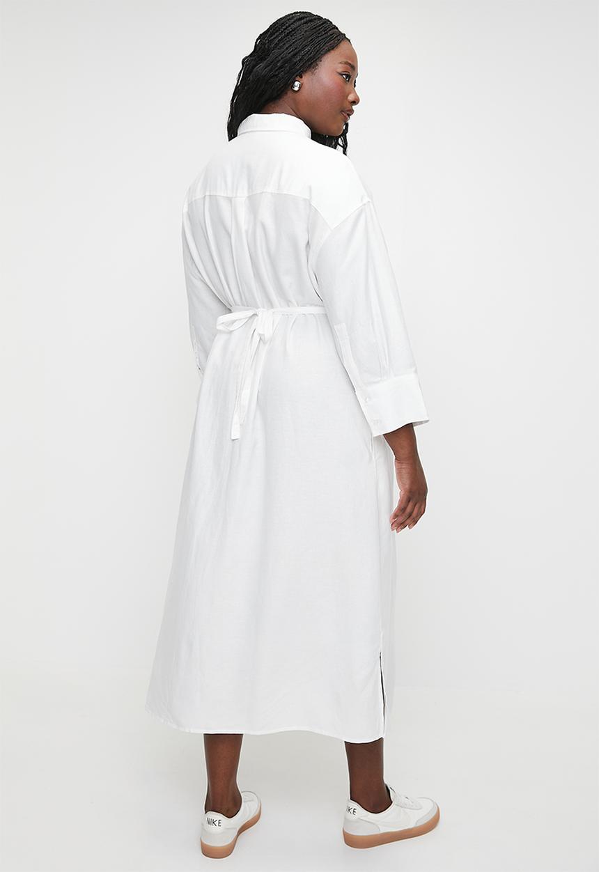 Me&B - Pluis linen tunnel shirt dress - white
