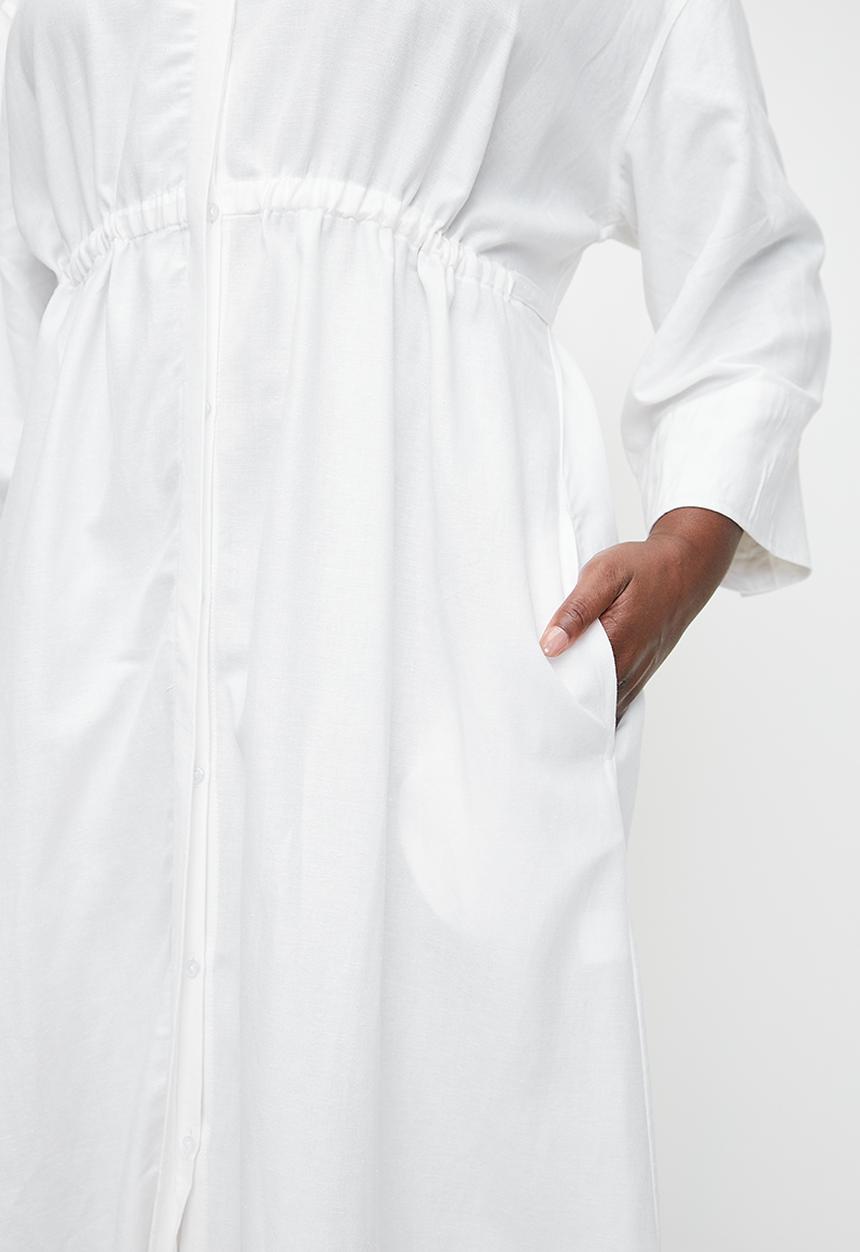 Me&B - Pluis linen tunnel shirt dress - white