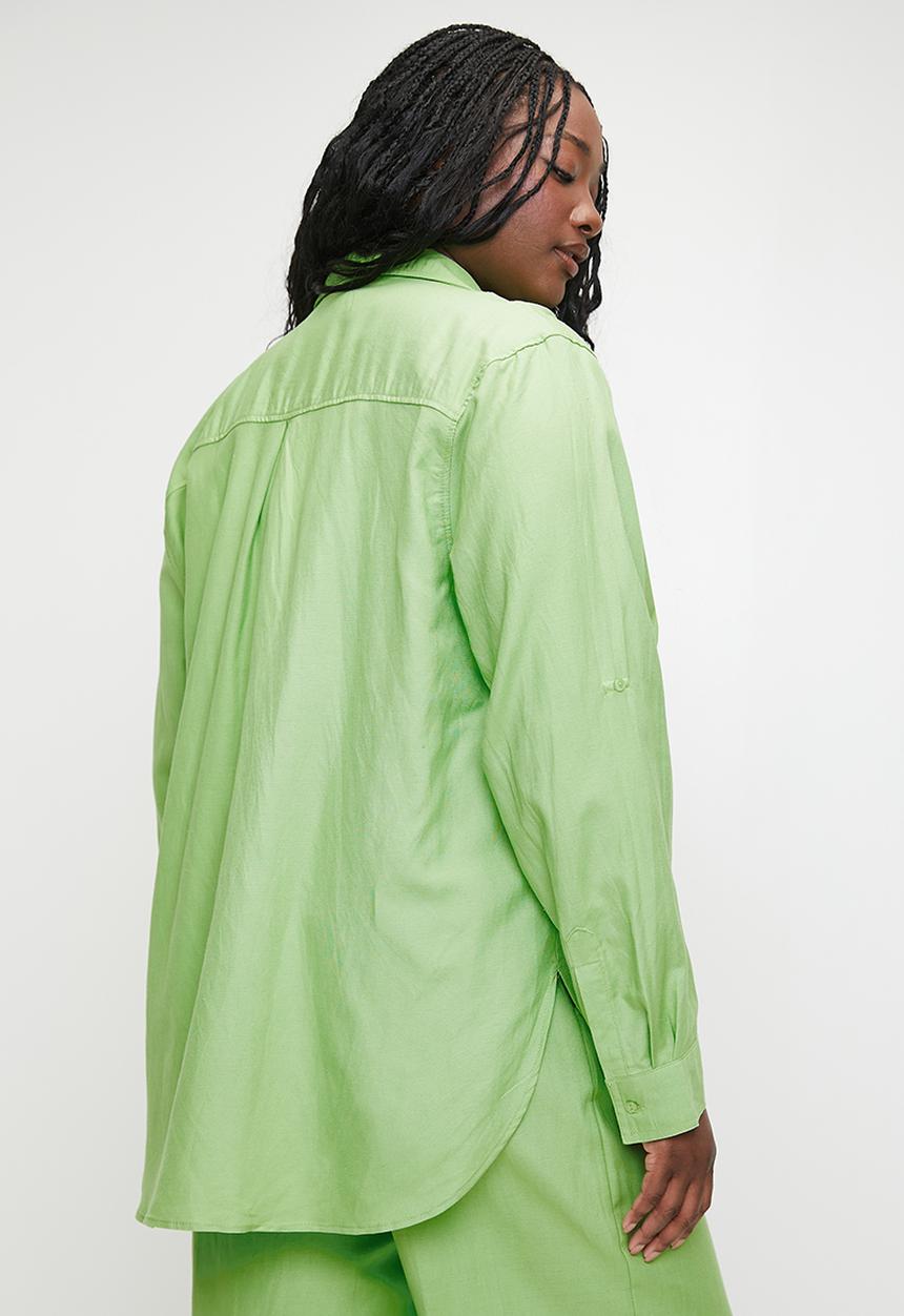 Me&B - Plus Linen One Pocket Shirt  - Mint