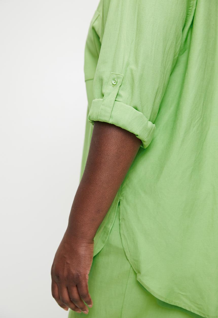 Me&B - Plus Linen One Pocket Shirt  - Mint