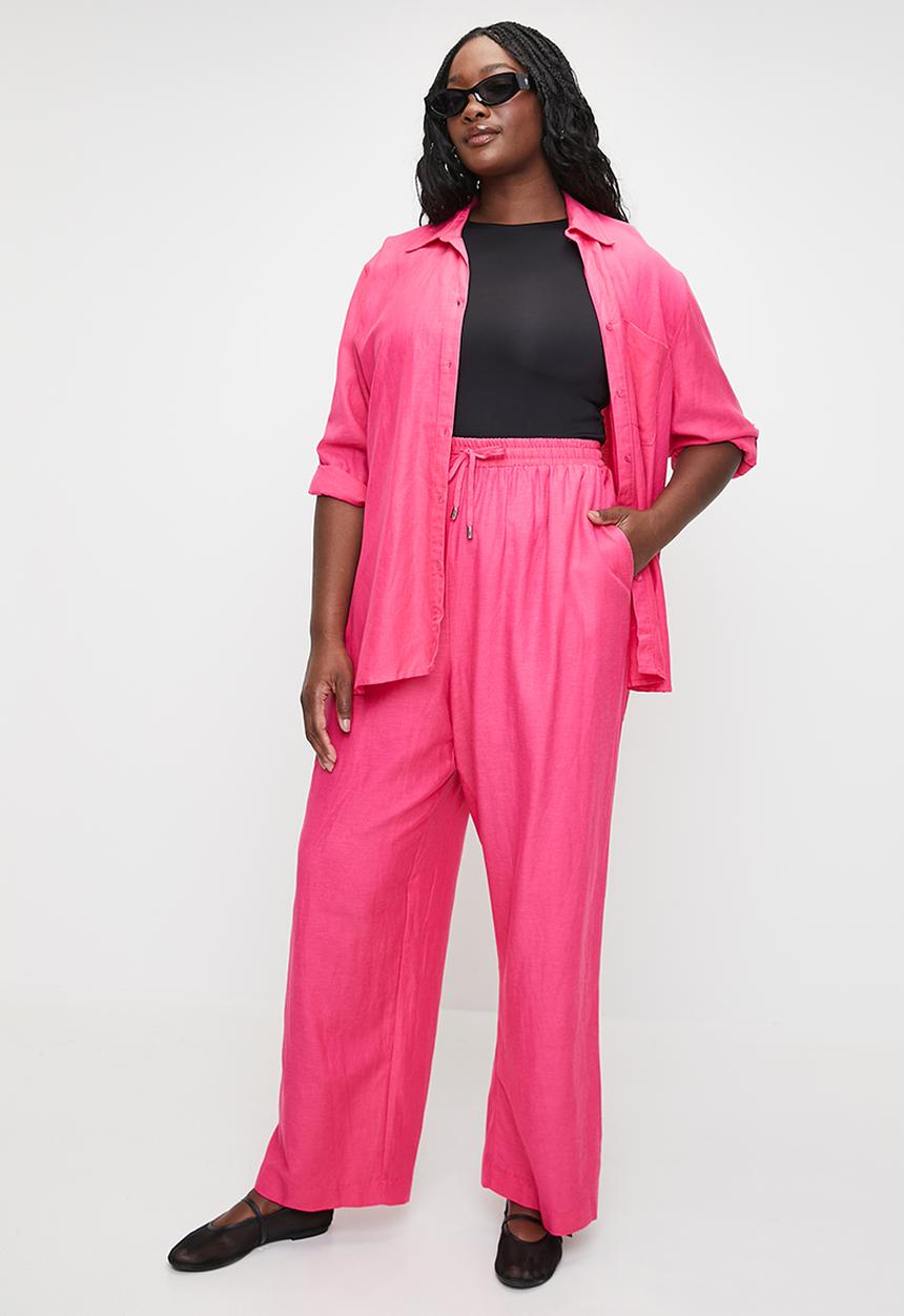 Me&B - Plus straight leg linen pants - pink
