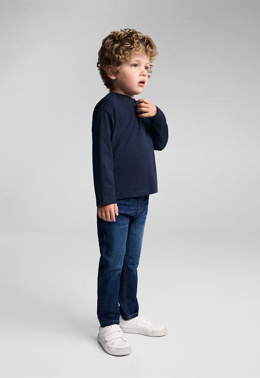 MANGO - T-shirt henleyb7 - navy