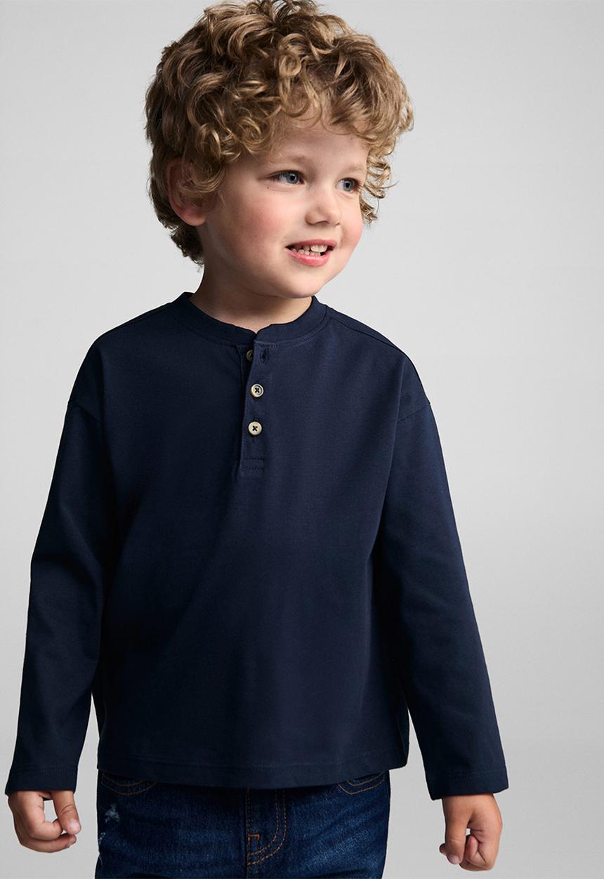 MANGO - T-shirt henleyb7 - navy