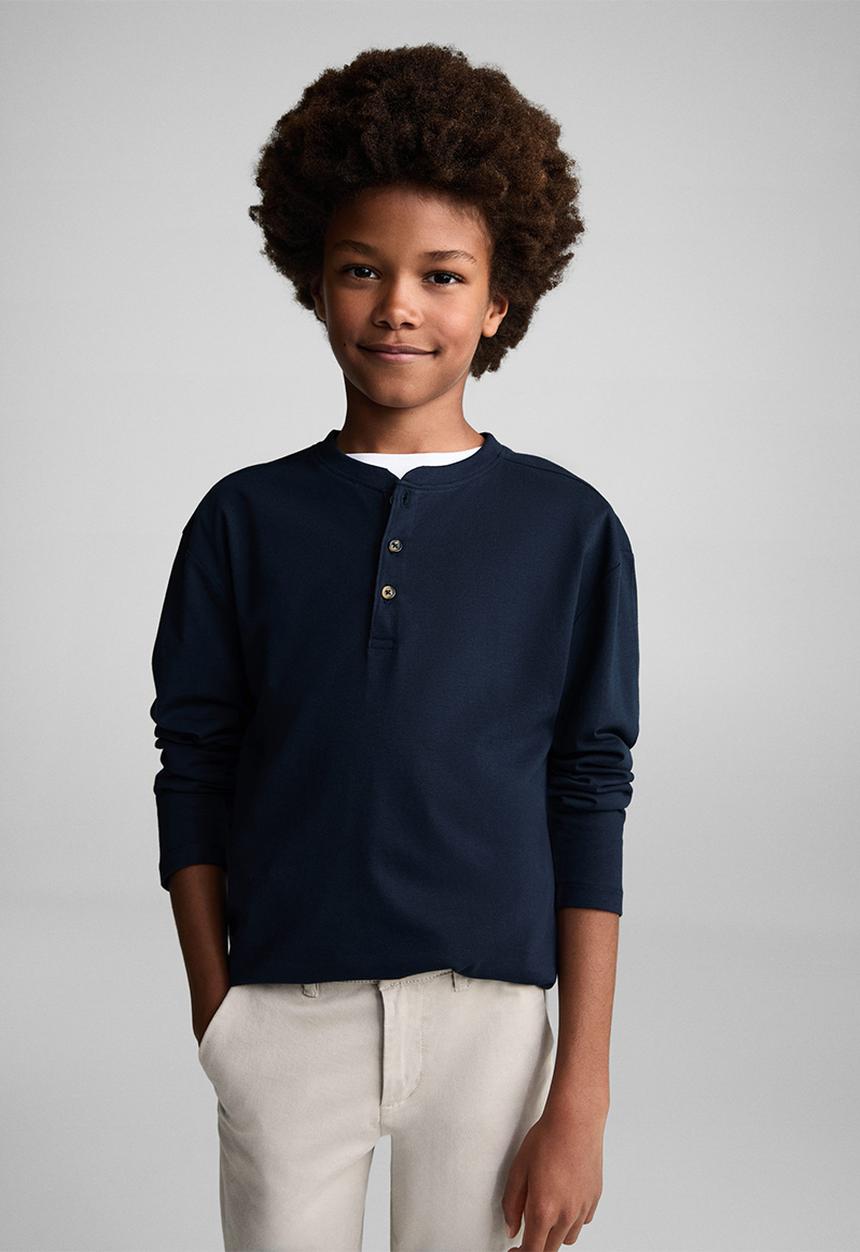 MANGO - T-shirt henley7 - navy